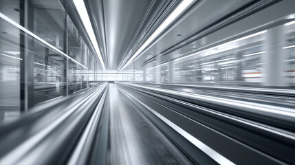 Dynamic view of a modern, high-speed transportation pathway in a sleek environment.