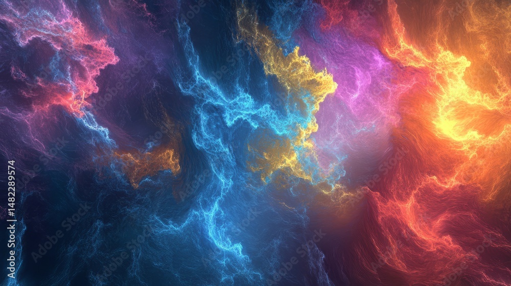 Poster vibrant fractal abstract background with intricate colorful patterns and dynamic swirling shapes for