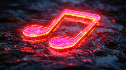 Glowing music note on hot rocks.