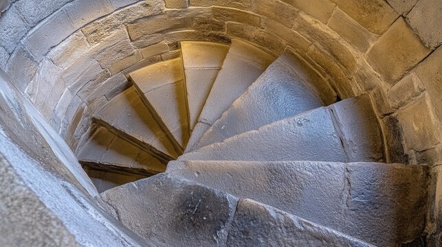 Ancient Stone Spiral Staircase Architecture Detail Old Building grey wall rock aged steps curve