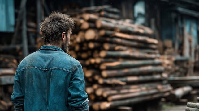 A man at a sawmill. Carpenter. Hard worker, craft	