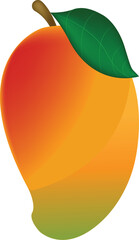 Ripe Mango Fruit Vector Illustration with Leaf – Colorful Tropical Fruit Clipart

