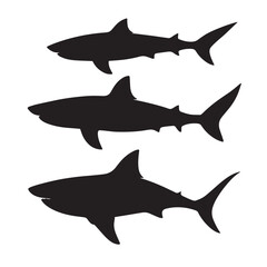 Obraz premium Vector silhouette set of shark on white background 