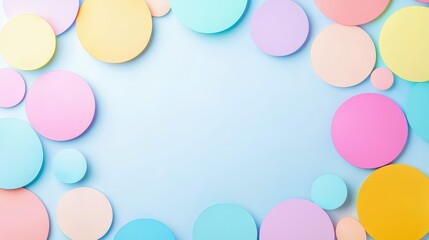 Colorful Overlapping Speech Bubbles and Circles on a Soft Blue Background for Creative Design and Communication Concepts