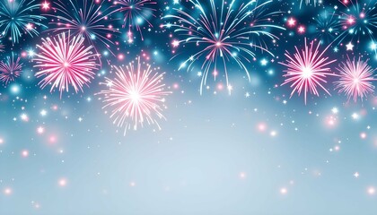 Fototapeta premium Festive Fireworks Display on a Blue Night Sky Background