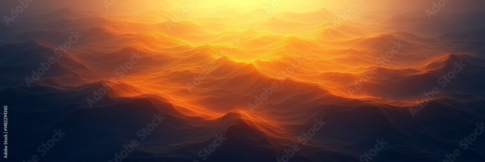 Poster golden abstract landscape of gentle waves and dynamic forms on a soft gradient background