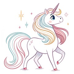 A cute unicorn line art vector illustration. line drawing vector illustration