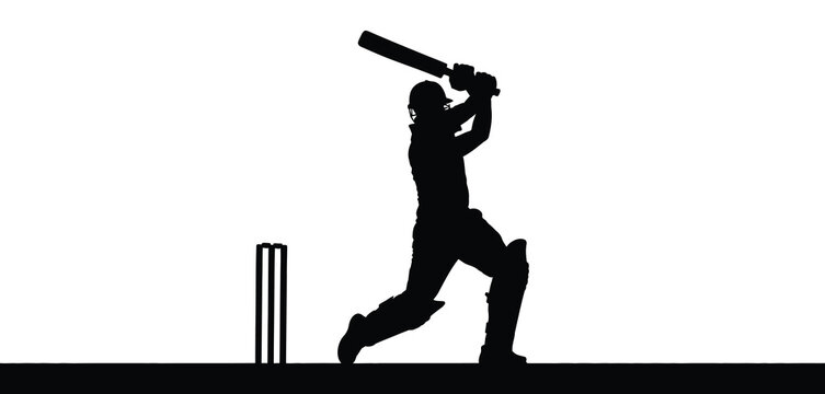 Cricket Player Silhouette Striking a Powerful Shot