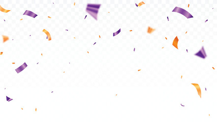 Purple and orange confetti, ribbon banner, celebration festive decorations background