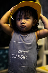 Little Boy As Builder Construction Worker At Living Room