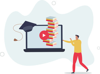 Education concept Student studying with book and learning online . character life .