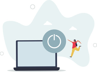 Sustainability concept.character reduce energy consumption at home.switch device to standby mode. character life .