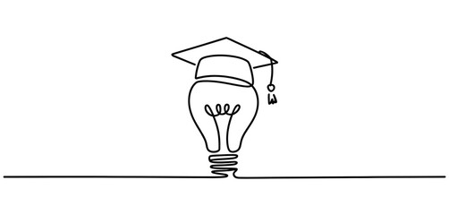Graduation Cap on Light Bulb Continuous Line Drawing