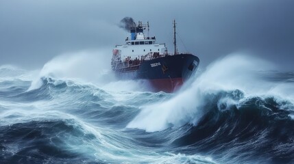 Tanker ship battles rough seas