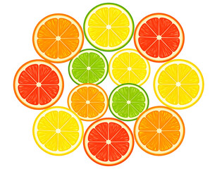Fototapeta premium A vibrant arrangement of citrus fruit slices, forming a visually appealing circular pattern