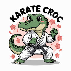karate crocodile vector illustration