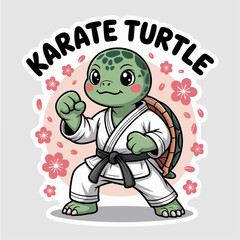 Obraz premium Cartoon Sticker Illustration of a cute Karate Turtle