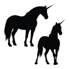 Fototapeta premium Vector silhouette set of unicorn on white background 
