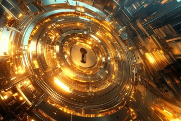 Fototapeta premium Golden circular keyhole in intricate metallic design