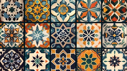 Exploring vibrant abstract mosaic patterns featuring intricate designs and color combinations