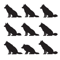 Vector silhouette set of wolf on white background 