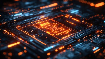 Obraz premium Advanced circuit board illuminated with glowing lines