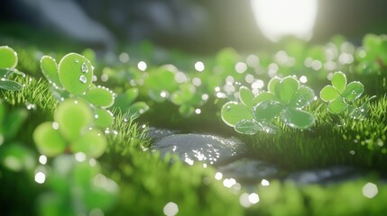 Close-up view of vibrant green plants with water droplets.