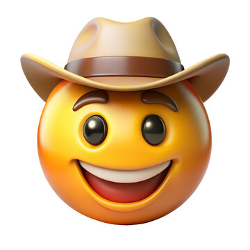 Cowboy emoji with smiling face and hat on white