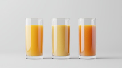 Three Glasses of Vibrant Fresh Juice or Smoothie on White Background juice smoothie fresh three beer