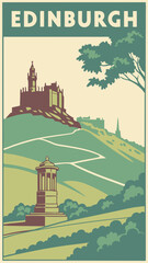 Edinburgh Charm - A Vintage Travel Poster in Minimalist Flat Illustration Style