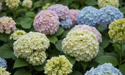 Hydrangea (Hydrangea spp.) Known for its large, rounded clusters of flowers in shades of pink, blue, and white, Hydrangea is