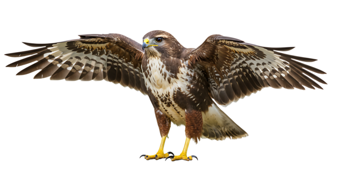 Majestic Buzzard Displaying its Wingspan Against a Clean White Background