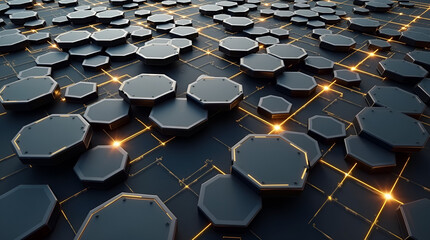 Obraz premium Abstract Dark Background with Glowing Hexagonal Network