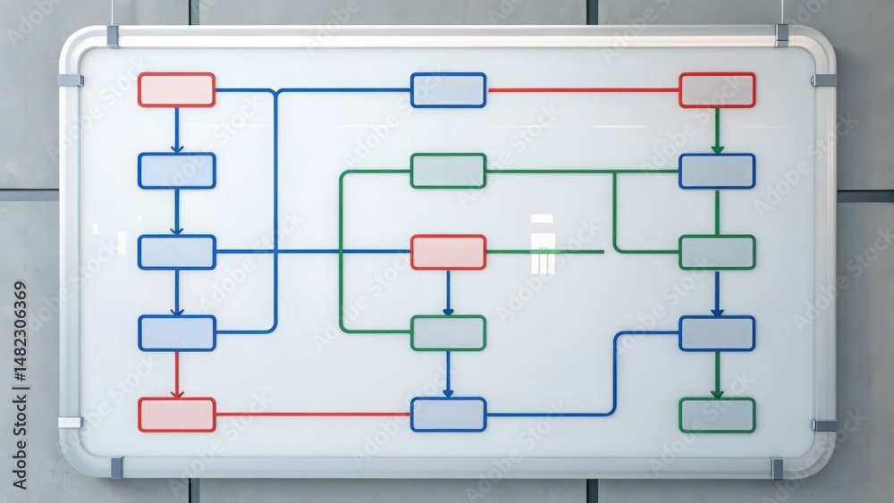Aufkleber Flowchart with Layered Design on a Whiteboard Surface