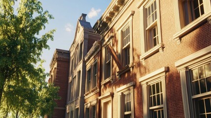 Obraz premium Classic Brick Building Under Golden Sunlight