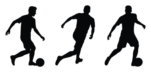 Three Soccer Players Silhouettes Action Poses