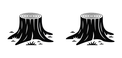 Two Simple Black Tree Stump Icons with Grass
