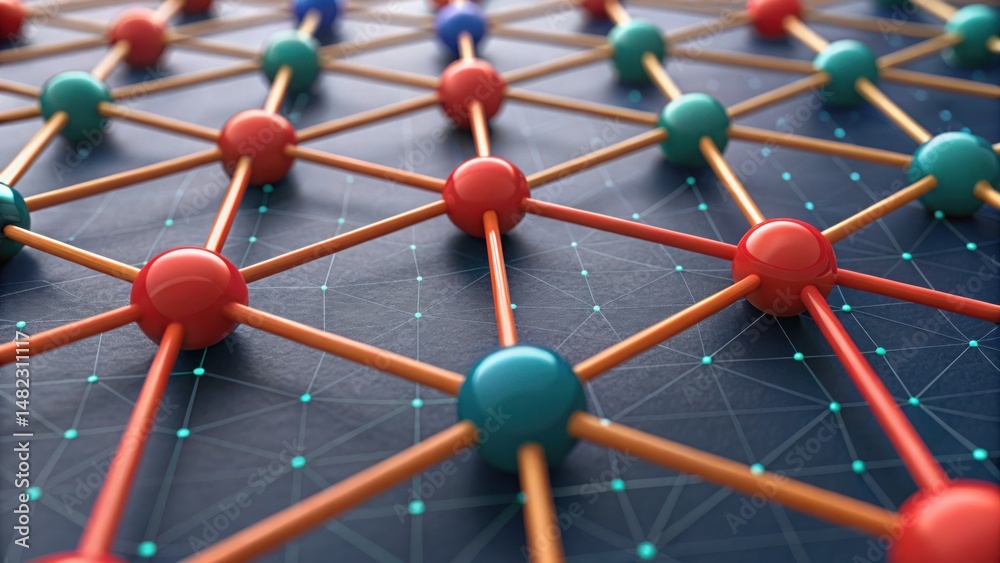 Poster Close-Up of Intertwined Lifeline Graph with Colorful Nodes and Lines