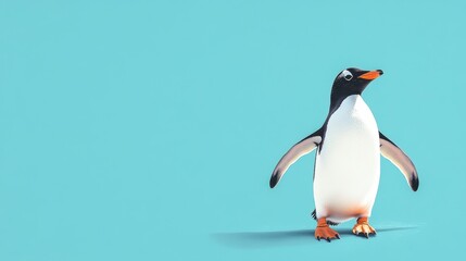 Naklejka premium A single penguin stands on a light-blue background.