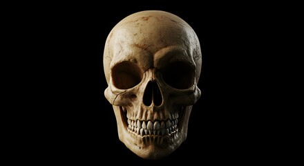 Obraz premium Human Skull Close-up on Black Background for Anatomy or Halloween