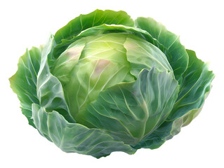 Fototapeta premium Realistic 3D Fresh Green Cabbage Icon Isolated on White Background – High-Quality Organic Vegetable Illustration for Food, Cooking, and Healthy Diet Projects.
