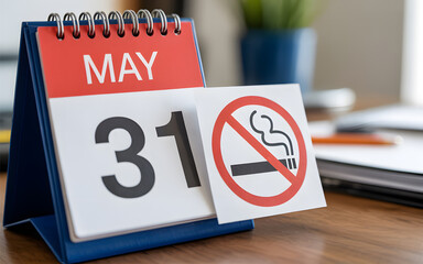 A desktop calendar displaying may 31st with a no smoking symbol representing world no tobacco day health awareness