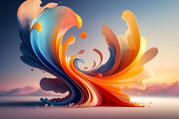 Naklejka premium Abstract background from oil paint in blue orange and yellow colors