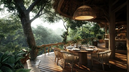 A bamboo and wood hybrid dining table, blending sustainable materials beautifully