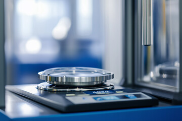 Close up view of analytical balance showing precision measurement in a lab environment