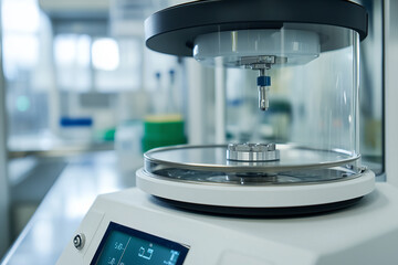 Close up view of an analytical balance in a laboratory setting during a precision measurement activity