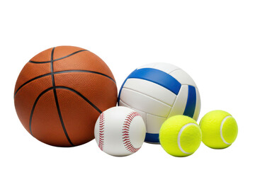 Set of sports balls with basketball, baseball, volleyball and tennis isolated background