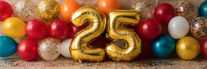 Golden Number 25 Balloon for 25th Birthday Anniversary Wedding Milestone Celebration Greeting