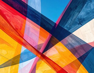 Fototapeta premium Abstract Colorful Fabric Overlap Pattern Against Blue Sky