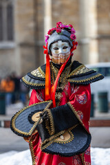Disguised Person with Chinese Fans - Annecy Venetian Carnival 2013